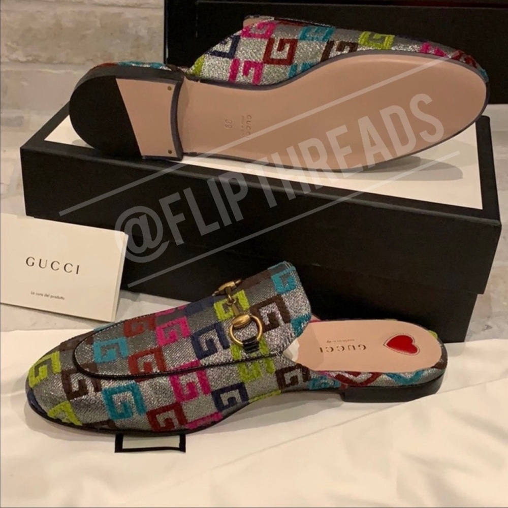 Authentic Gucci Princetown Velvet G Lurex Loafers